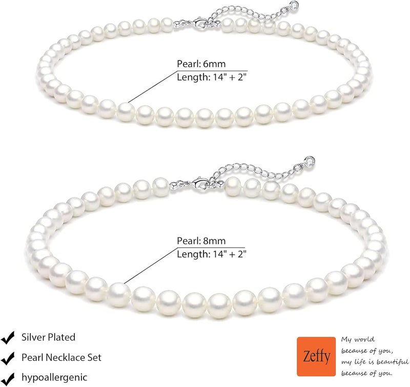 Zeffy Pearl Necklace 4MM/6MM/8MM Dainty Round Imitation Pearl Choker Necklace Wedding Pearl Necklace Delicate Jewelry for Women Simple Bridesmaid Jewelry Gifts - Image 2